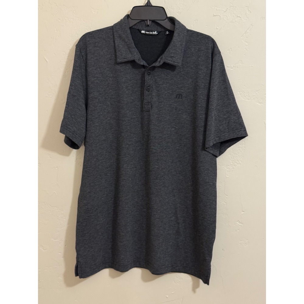 Travis Mathew polo XL gray heathered M logo button placket Pima cotton blend